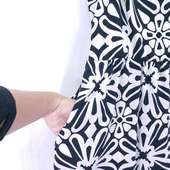 AUW Black White Floral Spaghetti Strap Maxi Dress Spanish Style Geometric L - Picture 11 of 15